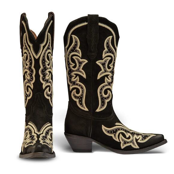 Buck & Brana Ginnger Black Leather Embroidered Western Boots Women's 8 - Picture 1 of 5